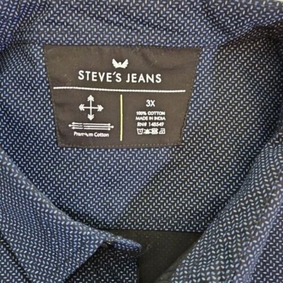 Steve’s Jeans Shirt Men's 3X Button Up Short Sleeve Blue Geometric Pattern - Picture 11 of 16